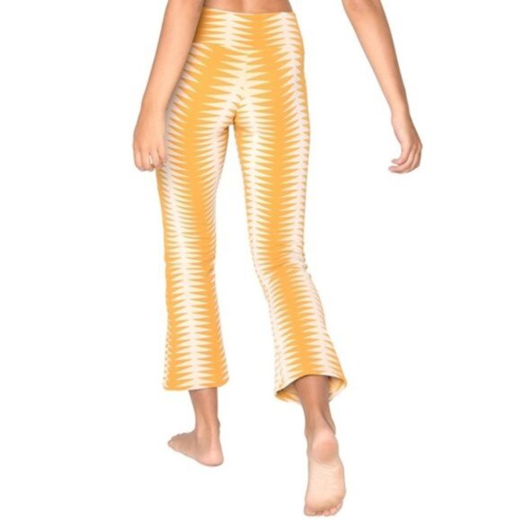 SEEA Pants Womens Small Mustard White Bell Pant Flare Stretch Made USA 7Y65-AREA - Picture 2 of 13